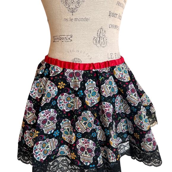 Handmade Dresses & Skirts - Handmade circle skirt - day of the dead sugar skull pattern, versatile wear
